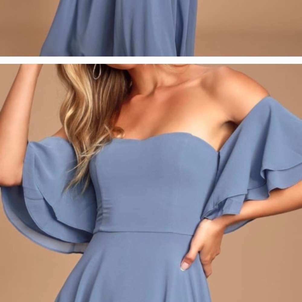 NWT Lulu’s Slate Blue Chiffon maxi